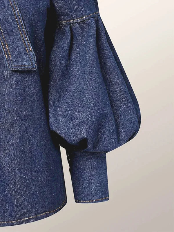 Damska dżinsowa koszula z bufiastymi rękawami