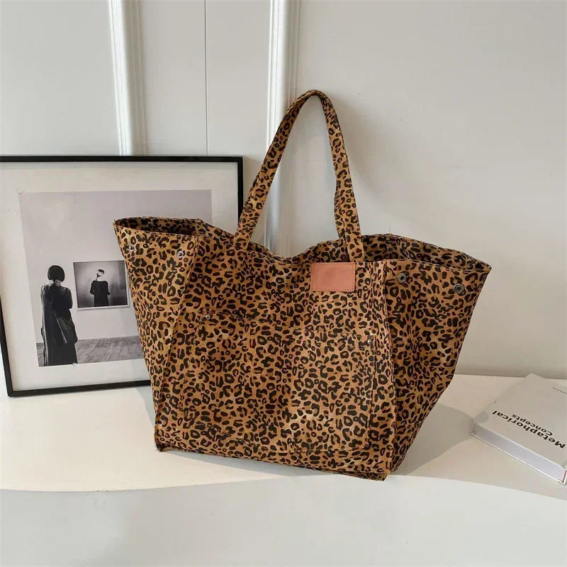 Materiałowa torba shopper w panterkę