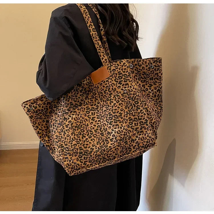Materiałowa torba shopper w panterkę