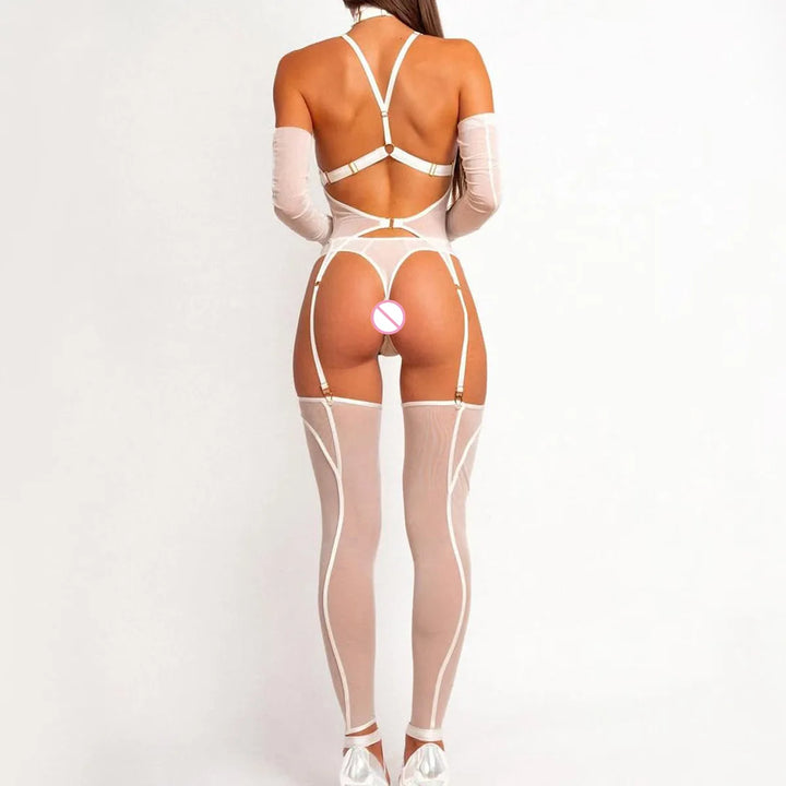 Prześwitujący zestaw bielizny z chokerem