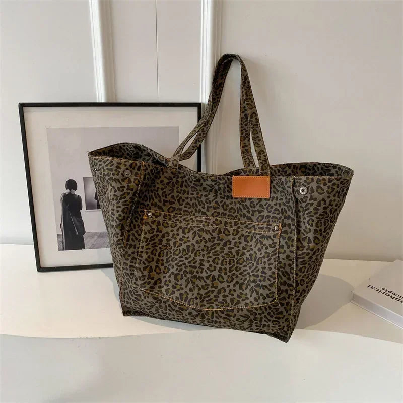 Materiałowa torba shopper w panterkę