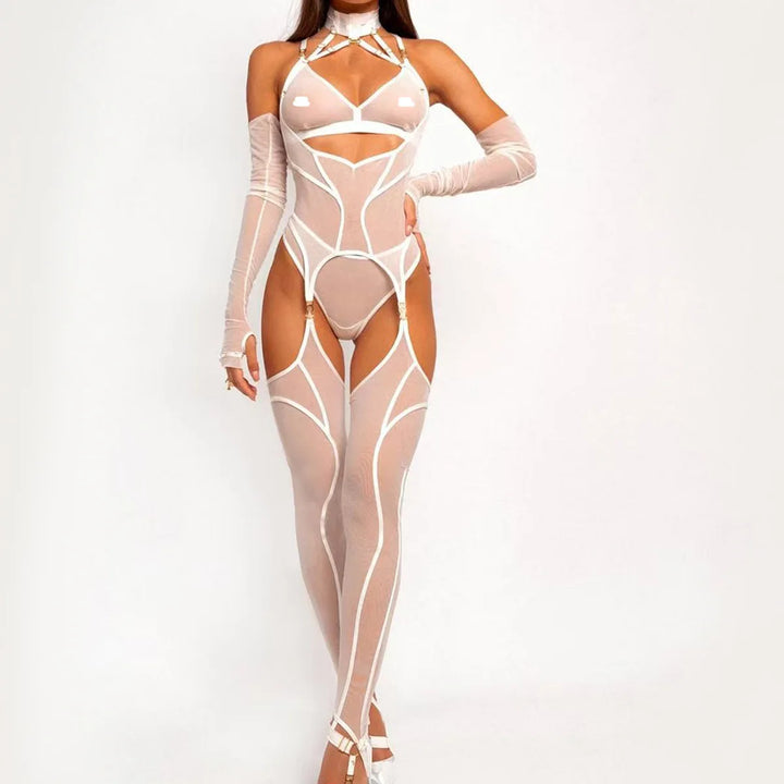 Prześwitujący zestaw bielizny z chokerem