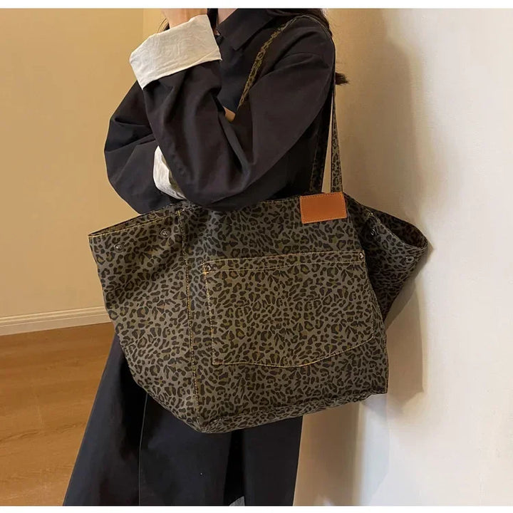 Materiałowa torba shopper w panterkę