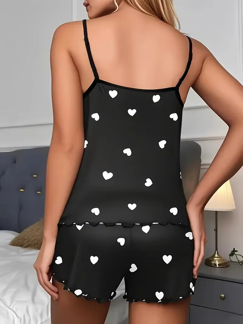 Czarny komplet piżamowy w serca