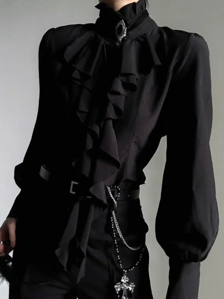 Damska koszula z ozdobną falbaną