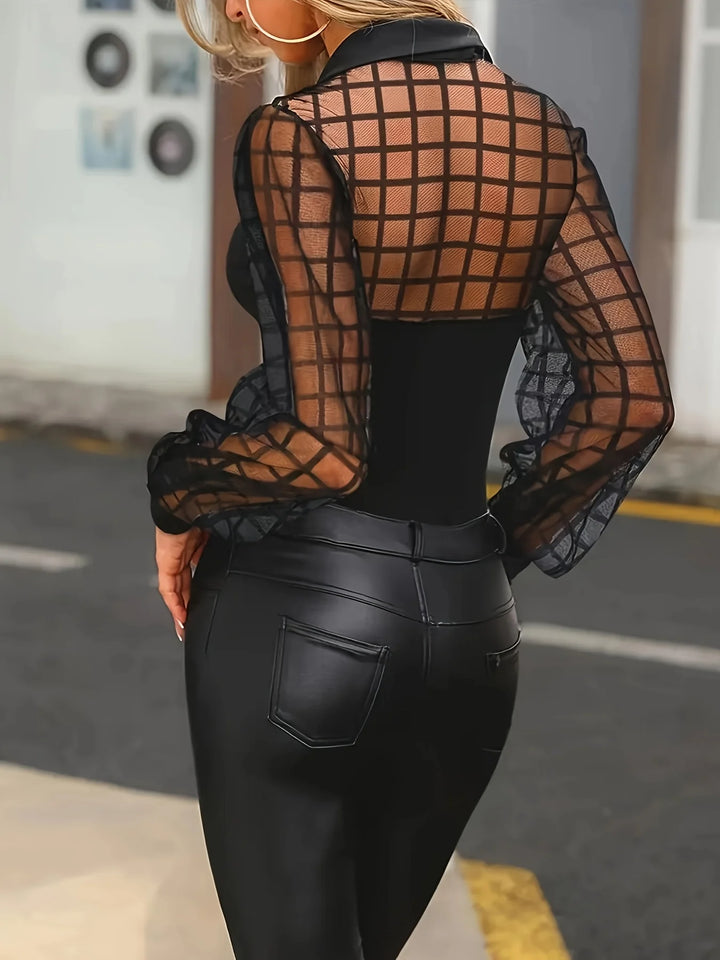 Damska koszula z siateczkowymi rękawami