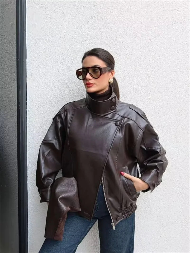 Damska skórzana kurtka oversize