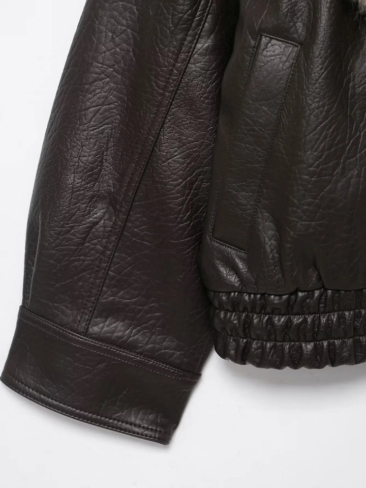 Damska skórzana kurtka oversize z futrem