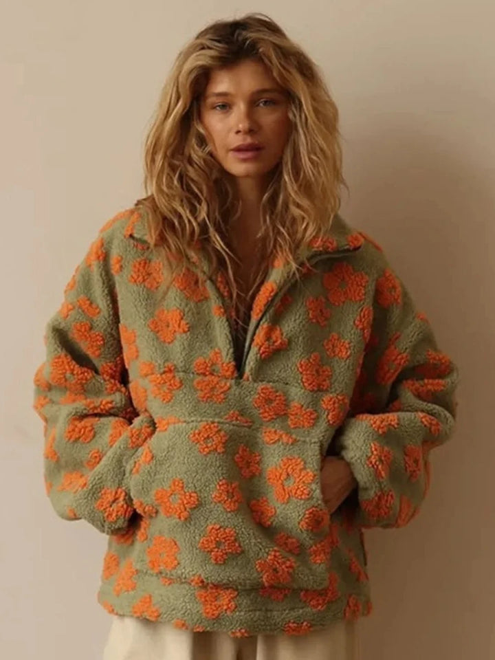 Damski polar oversize w kwiatki