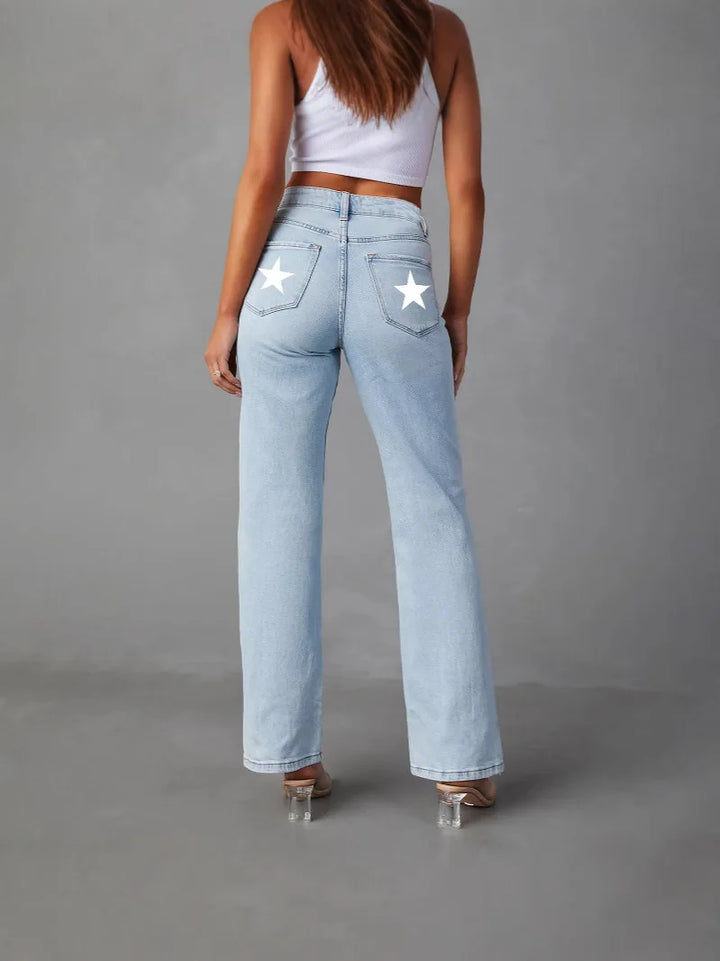 Damskie proste jeansy z gwiazdkami