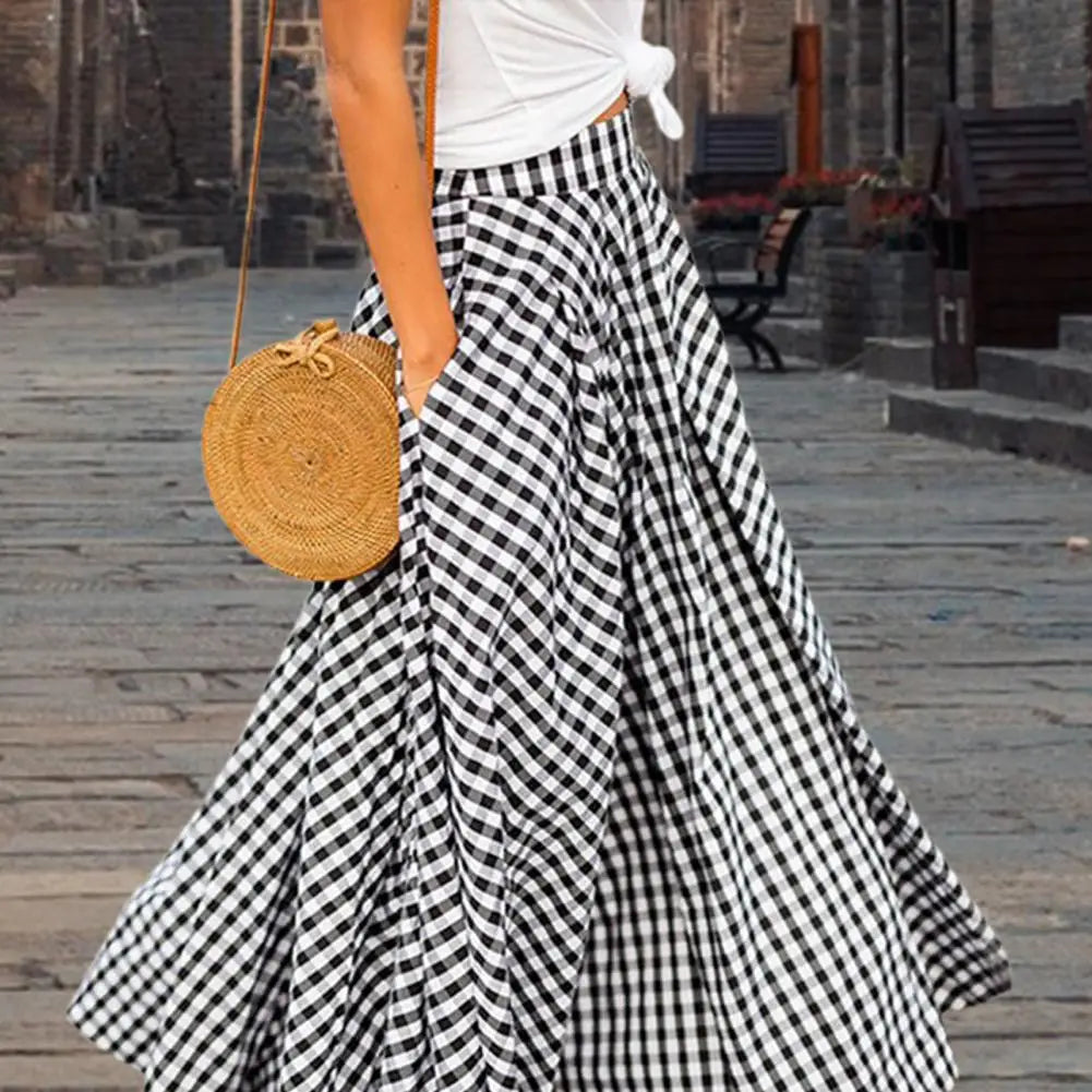 Plisowana spódnica maxi w kratę