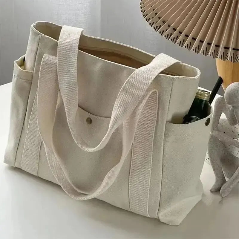 Płócienna torba shopper z kieszeniami