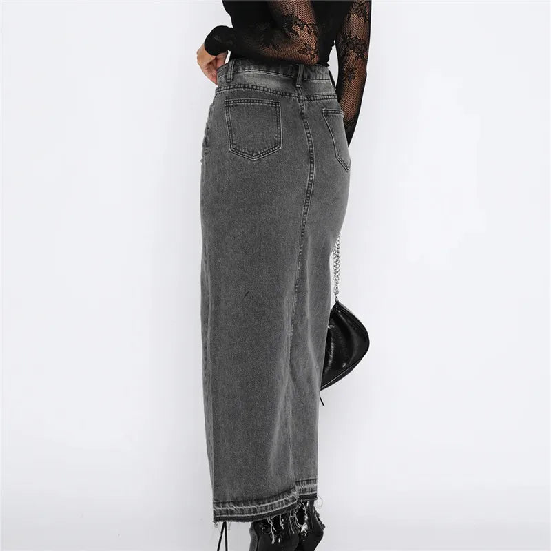 Spódnica maxi denim z rozcięciem