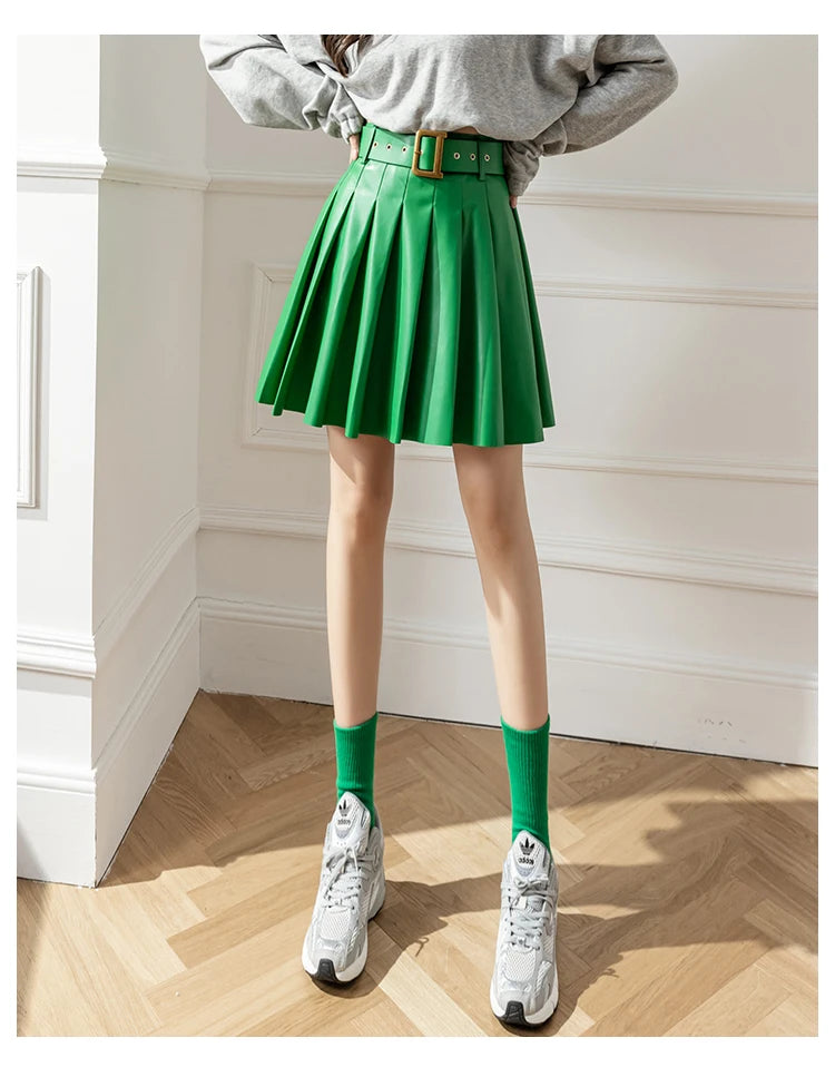 Spódnica skórzana z pasem