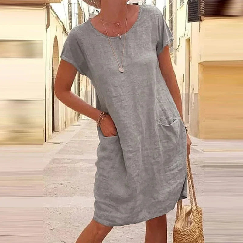 Sukienka boho na krótki rękaw z okrągłym dekoltem