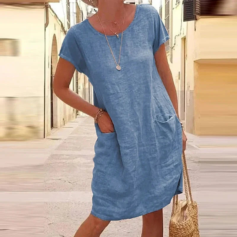 Sukienka boho na krótki rękaw z okrągłym dekoltem