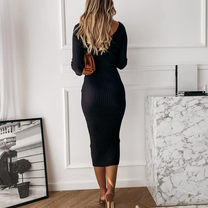 Sukienka midi z prążkowanego materiału casual